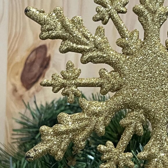 Gold Glitter Snowflake Tree Topper Christmas Decoration Holiday Decor Gift - Picture 3 of 6